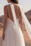 Ivory Spaghetti Straps Maxi A Line Beach Wedding Dress with Slit