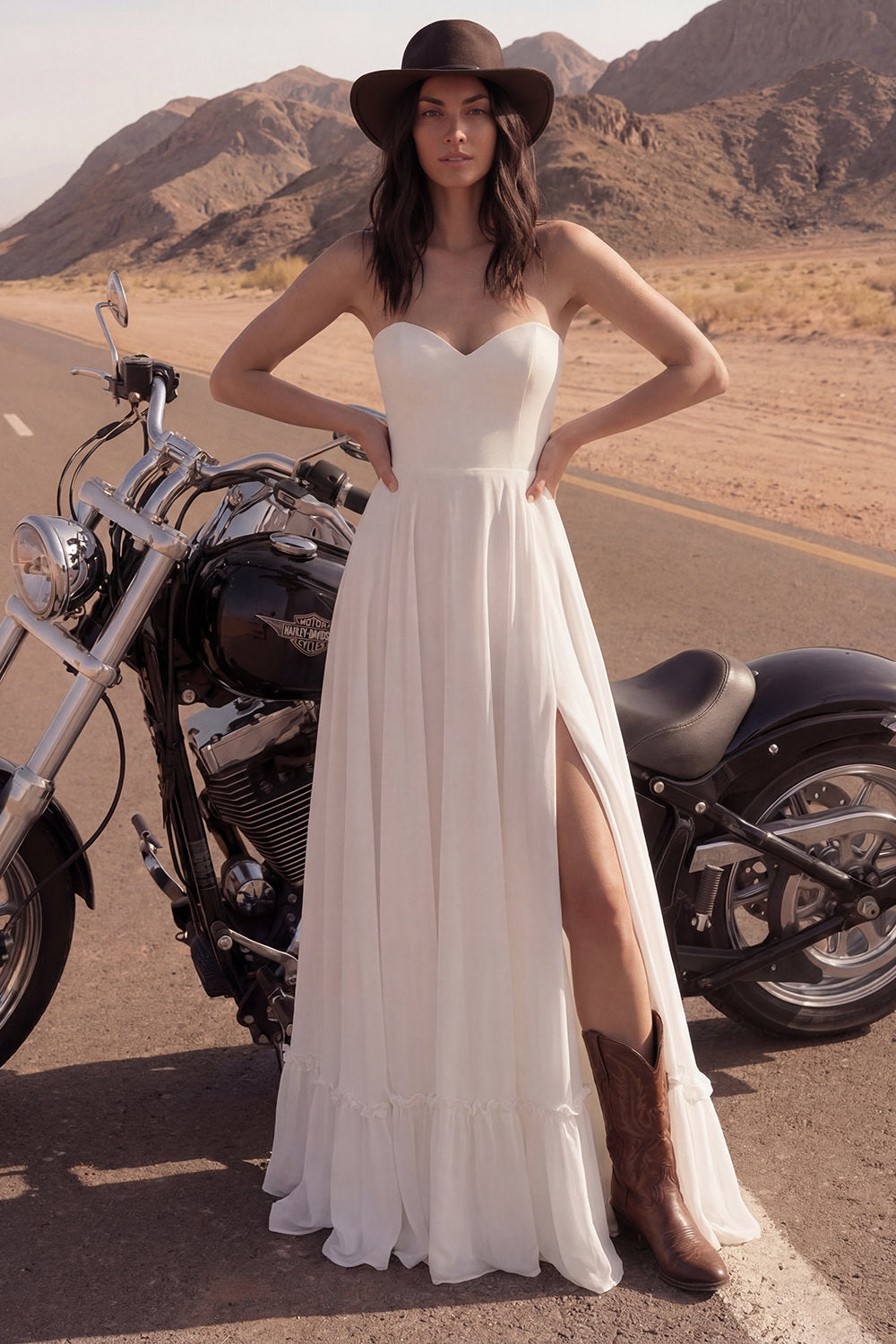 Ivory Maxi Strapless A Line Beach Wedding Dress with Slit