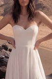 Ivory Maxi Strapless A Line Beach Wedding Dress with Slit