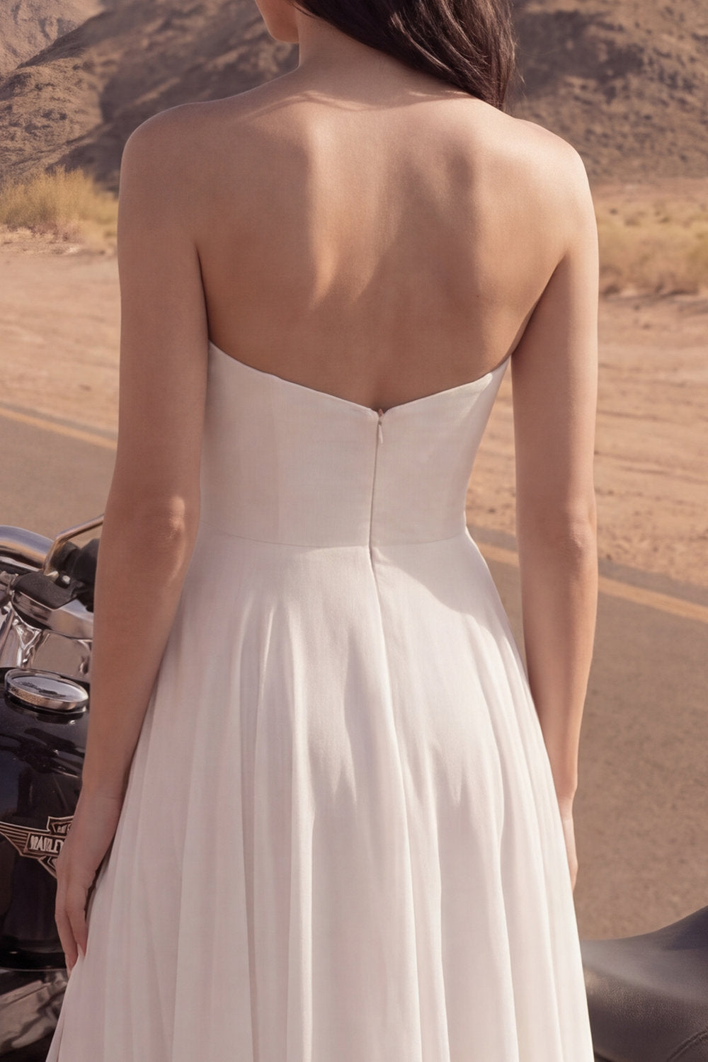 Ivory Maxi Strapless A Line Beach Wedding Dress with Slit