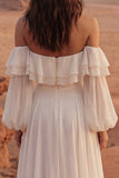 Maxi A Line Ivory Beach Wedding Dress with Ruffles