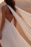 Maxi Ivory Neck Scarf A Line Beach Wedding Dress with Slit