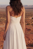 Simple Strapless Maxi A Line Ivory Beach Wedding Dress with Slit