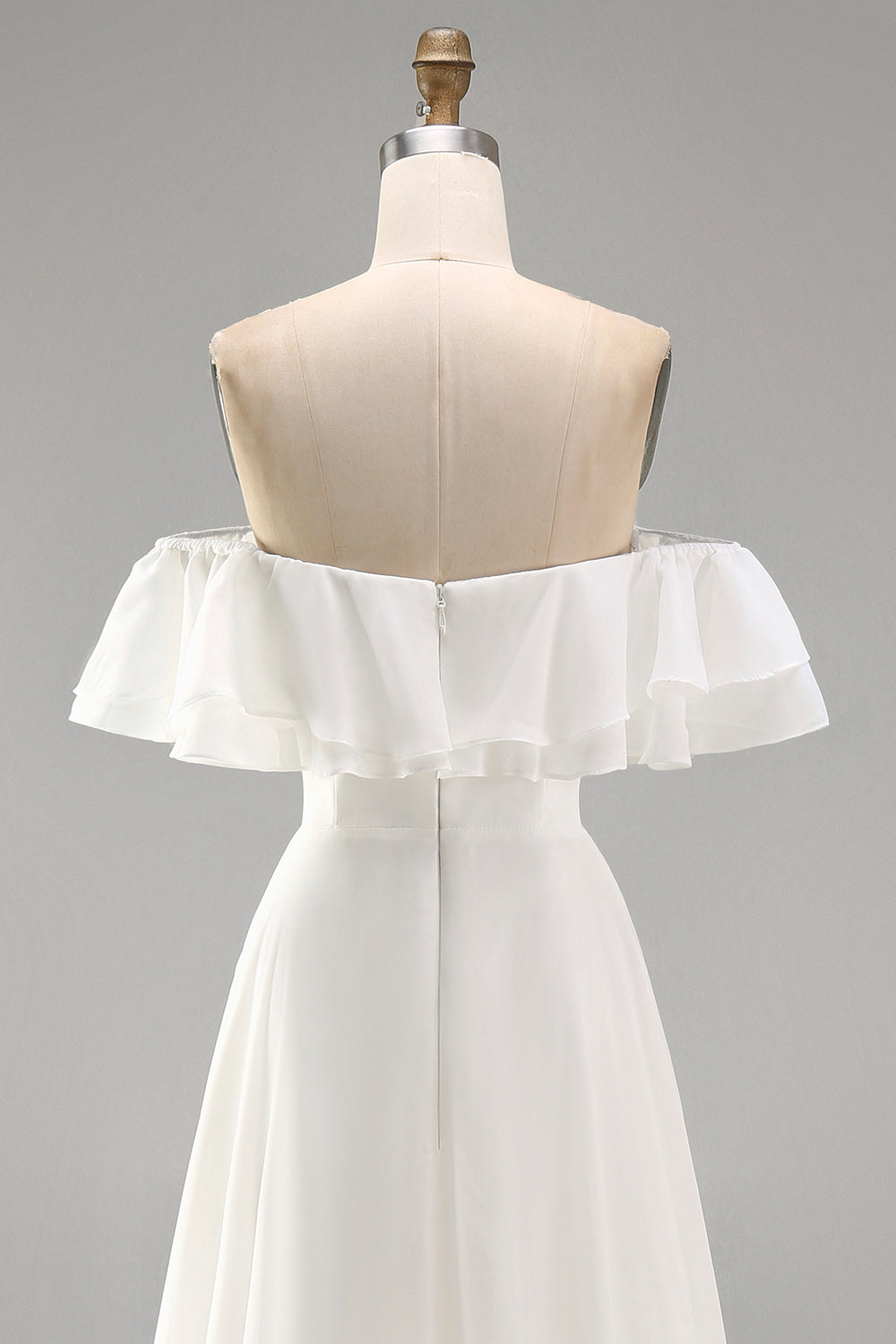 Ivory A Line Maxi Off the Shoulder Beach Wedding Dress with Ruffles