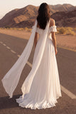 A Line Ivory Neck Scarf Ruffled Chiffon Beach Wedding Dress