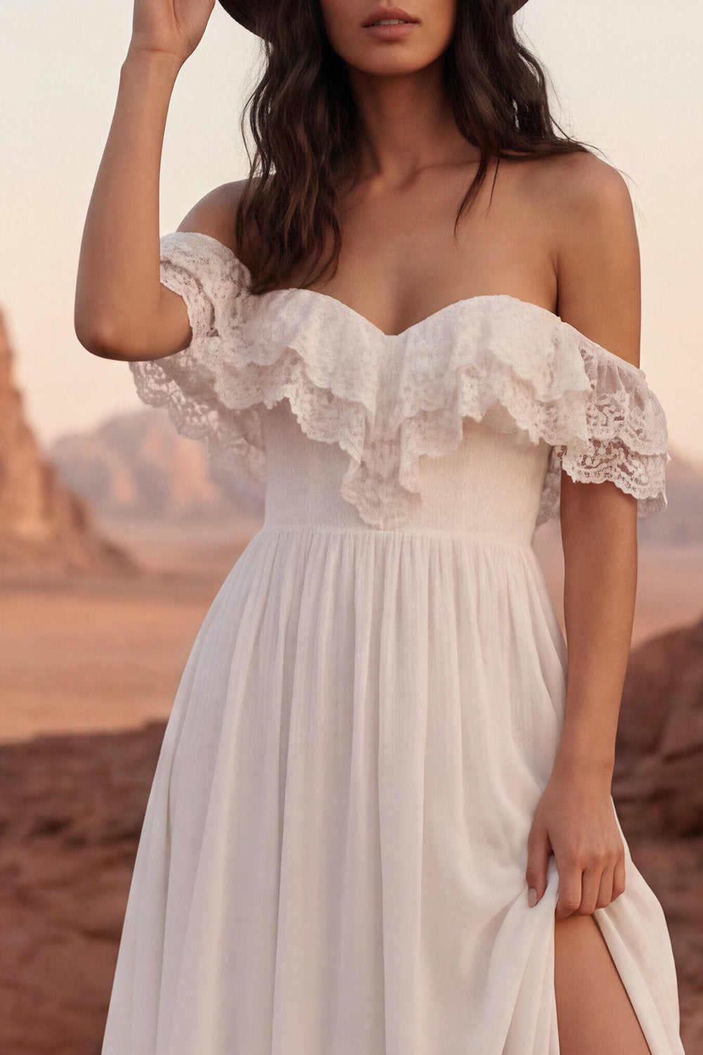 Simple A Line Ivory Maxi Beach Wedding Dress with Slit