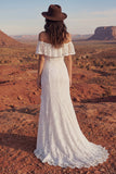 Ivory Maxi Floral Mermaid Boho Wedding Dress with Ruffles