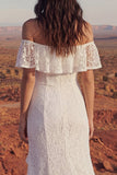 Ivory Maxi Floral Mermaid Boho Wedding Dress with Ruffles
