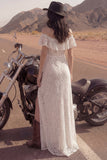 Floral Ivory Maxi Sheath Boho Wedding Dress with Slit