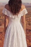 Ivory High Low Floral A Line Boho Wedding Dress