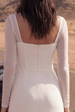 Maxi Sheath Square Neck Ivory Beach Wedding Dress with Slit