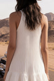 Simple Ivory Flare Short Pleated Beach Wedding Dress with Ruffles