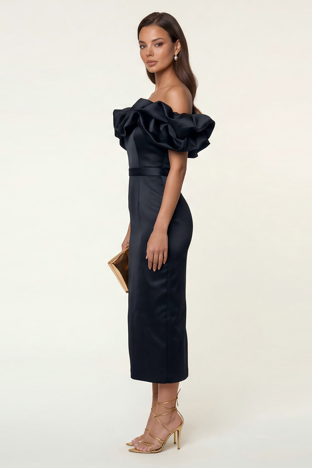 Black Bodycon Maxi Formal Dress with Ruffles