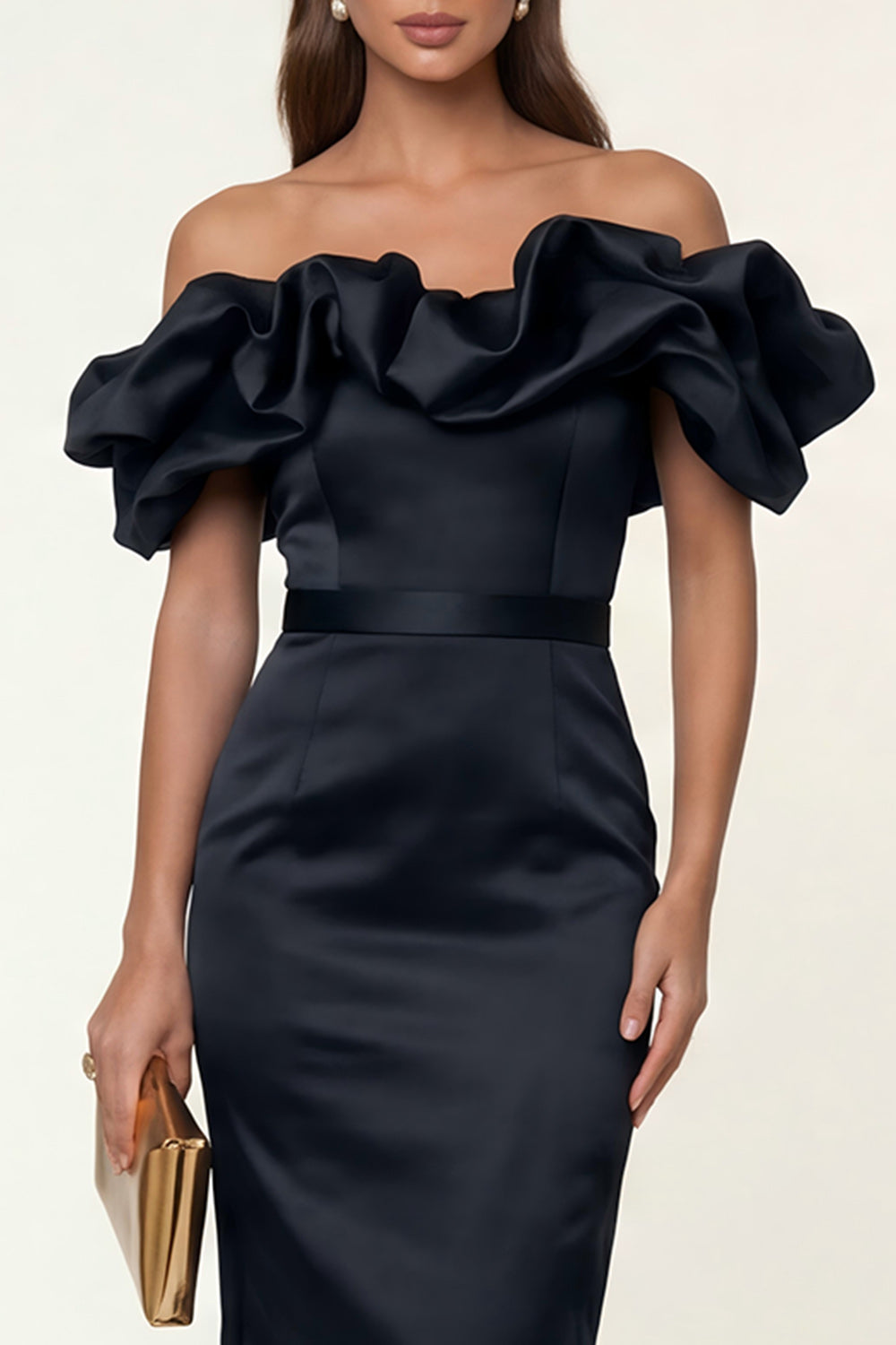 Black Bodycon Maxi Formal Dress with Ruffles