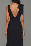 Black V-Neck Long Formal Dress with Ruffles