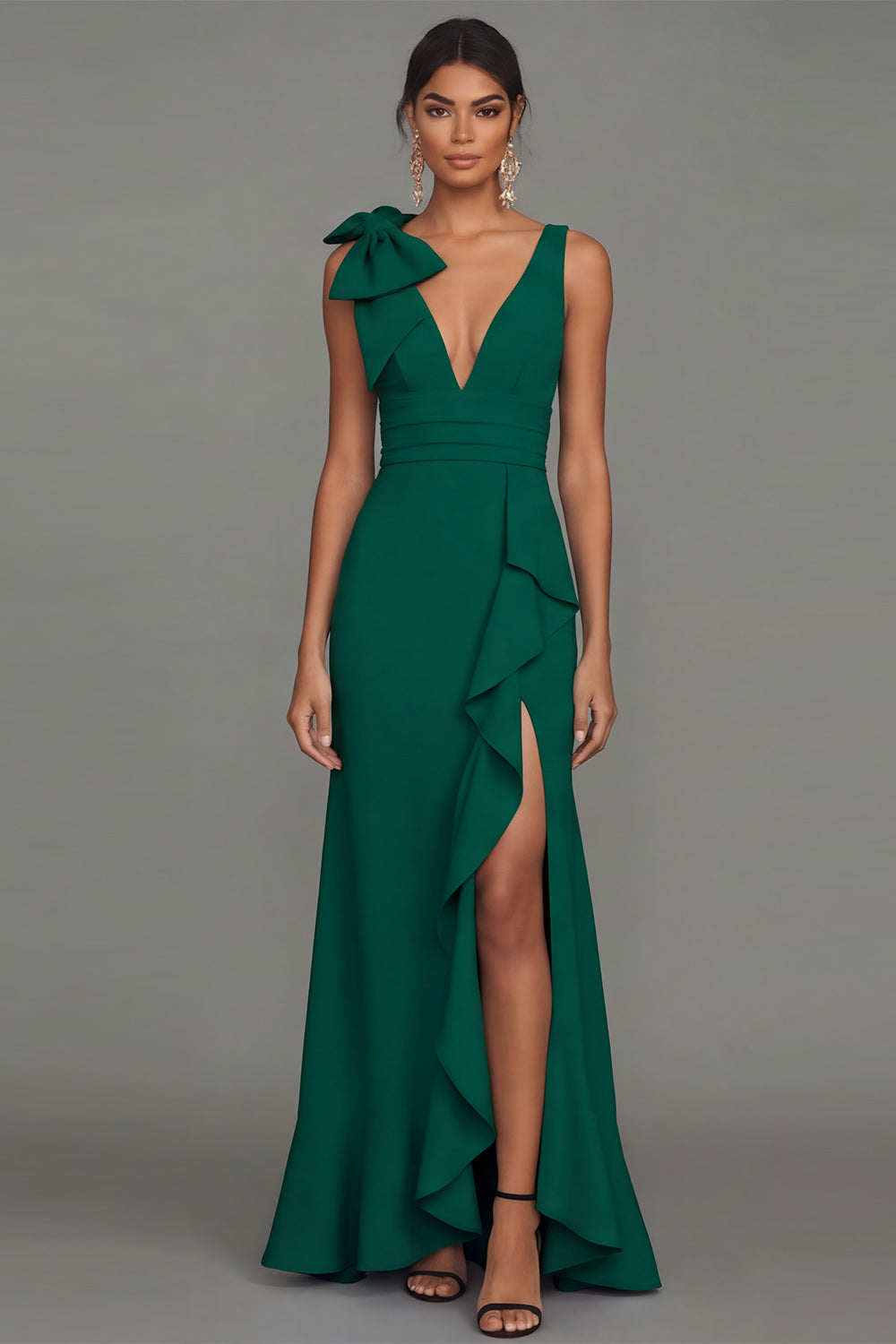 Sky Blue Long V-Neck Mermaid Formal Dress with Ruffles