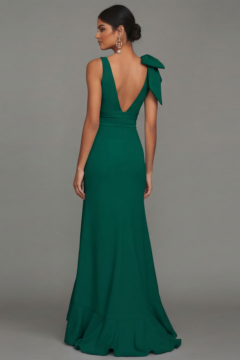 Sky Blue Long V-Neck Mermaid Formal Dress with Ruffles