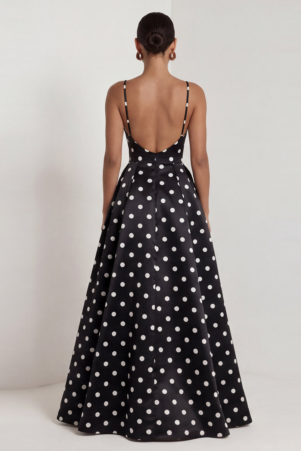 Zapakasa Women Black and White Polka Dots Long Formal Dress Spaghetti