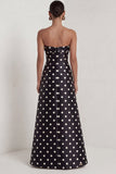 Strapless Black and White Polka Dots Long A Line Formal Dress with Slit