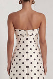 Strapless Black and White Polka Dots Long A Line Formal Dress with Slit