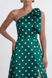 A Line Black and White Polka Dots Long Formal Dress with Bow
