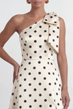 A Line Black and White Polka Dots Long Formal Dress with Bow