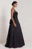 Long Square Neck A Line Black Polka Dots Formal Dress with Bow