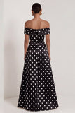 A Line Black and White Polka Dots Long Formal Dress with Slit