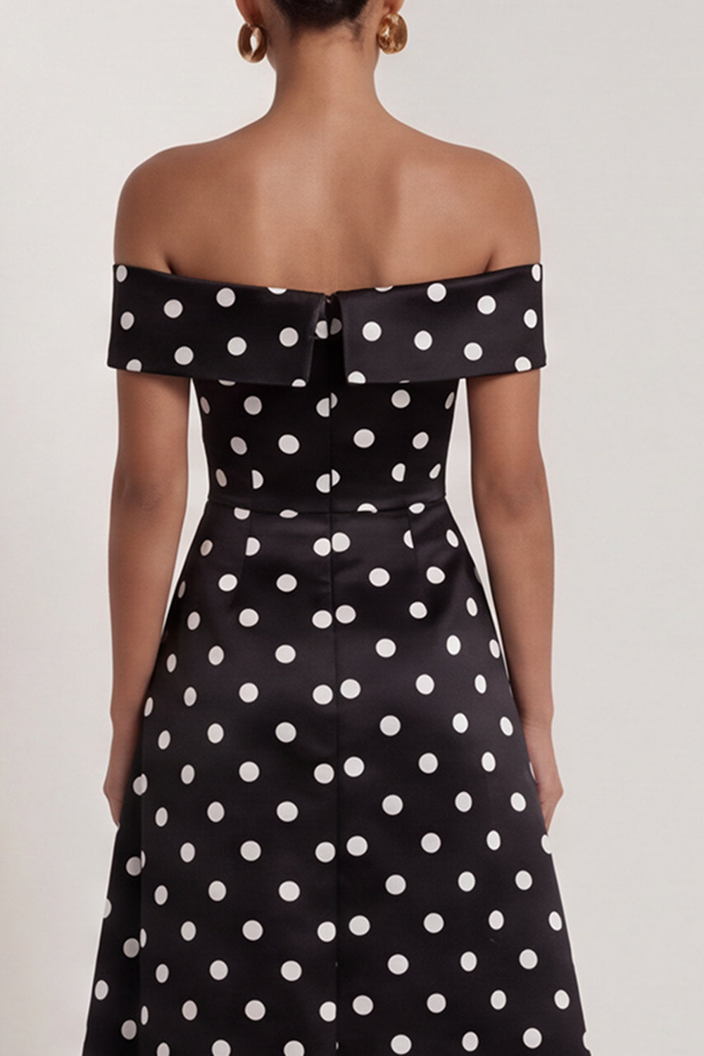 A Line Black and White Polka Dots Long Formal Dress with Slit