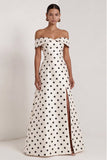 A Line Black and White Polka Dots Long Formal Dress with Slit