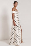 A Line Black and White Polka Dots Long Formal Dress with Slit