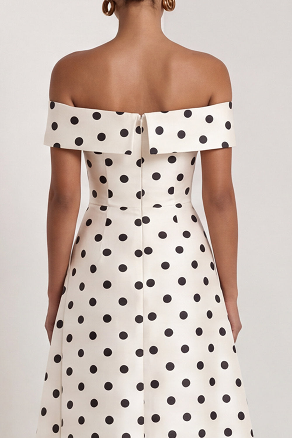 A Line Black and White Polka Dots Long Formal Dress with Slit