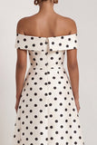 A Line Black and White Polka Dots Long Formal Dress with Slit