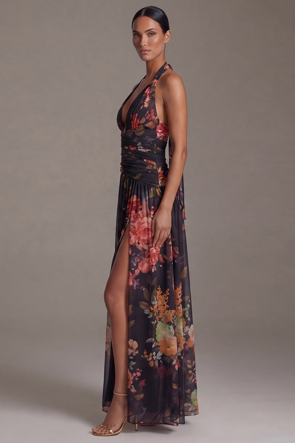 Zapakasa Women Black Maxi Floral Beach Wedding Guest Dress with Slit