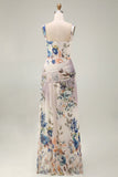 Square Neck A Line Draped Floral Maxi Ivory Beach Wedding Guest Dress