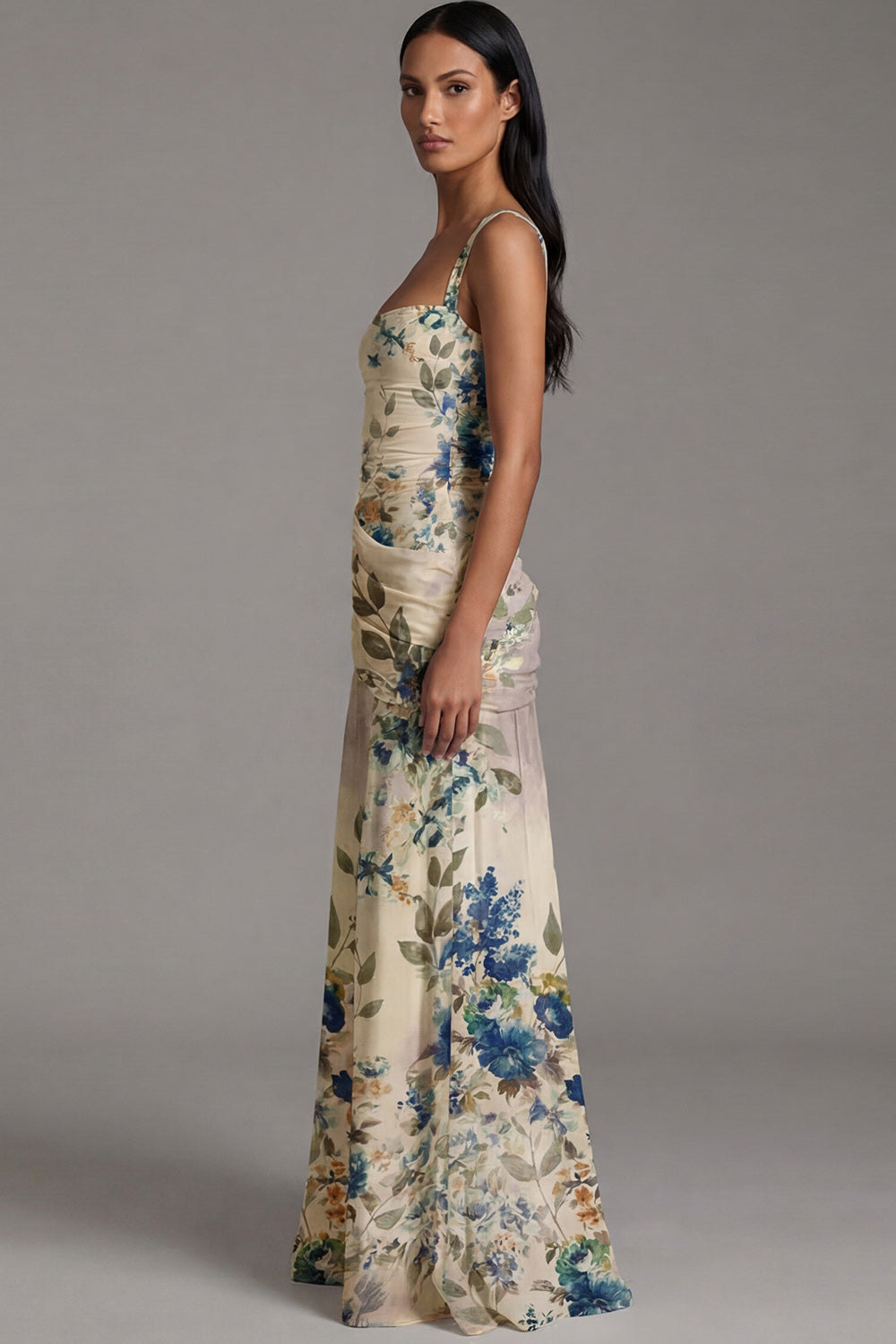 Zapakasa Women Ivory Maxi Floral Beach Wedding Guest Dress Draped