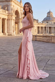 Beaded Long Sky Blue Spaghetti Straps Mermaid Prom Dress with Ruffles