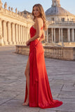 Long Pink Ruched One Shoulder Mermaid Prom Dress with Slit