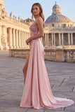 Pink Sheath Floral Corset Ruched Long Prom Dress with Side Cape