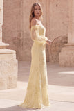 Mermaid Off the Shoulder Yellow Appliqued Long Prom Dress