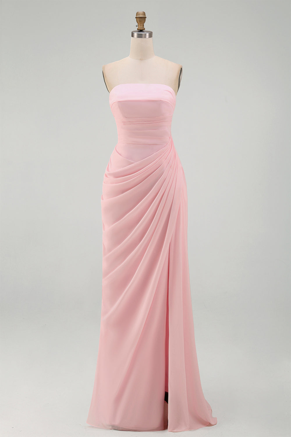 Light Pink Sheath Ruched Long Prom Dress with Slit