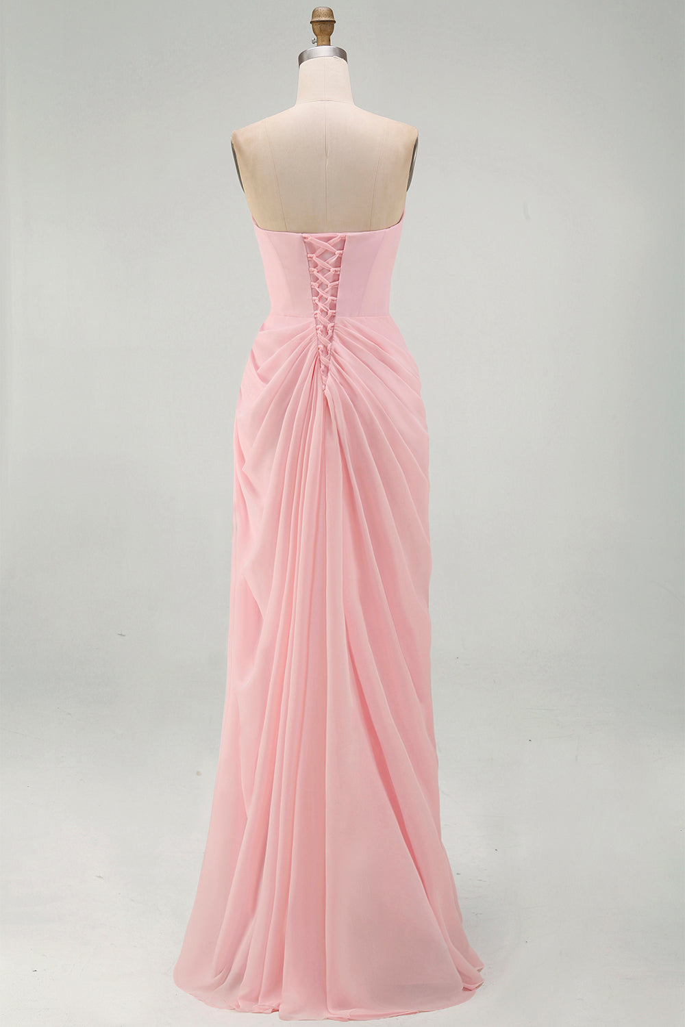 Light Pink Sheath Ruched Long Prom Dress with Slit