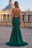 Halter Mermaid Long Dark Green Prom Dress with Slit