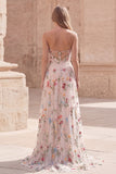 Ivory Flower A Line Ruched Strapless Long Prom Dress with Slit