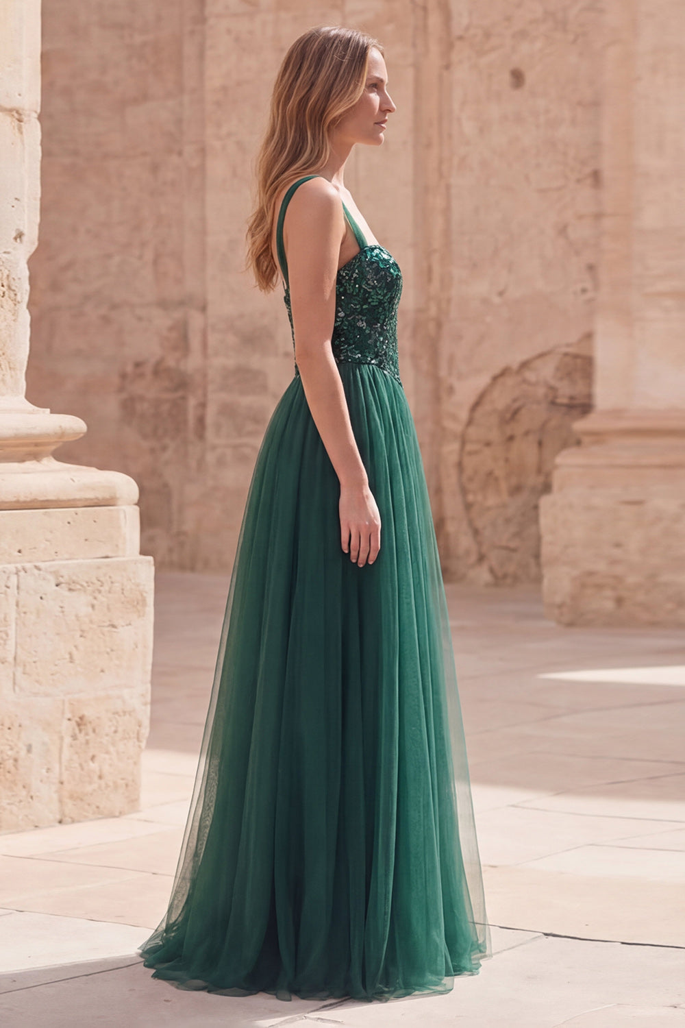 Sparkly Dark Green A Line Long Prom Dress with Sequin