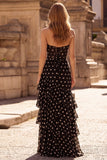 Corset Strapless Black A Line Long Prom Dress with Ruffles