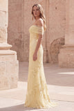 Off the Shoulder Yellow Appliqued Mermaid Long Prom Dress