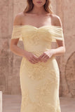 Off the Shoulder Yellow Appliqued Mermaid Long Prom Dress