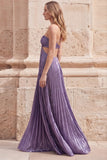 Sparkly A Line Halter Purple Long Prom Dress with Pleats