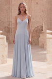 A Line Sky Blue Spaghetti Straps Long Prom Dress with Pleats